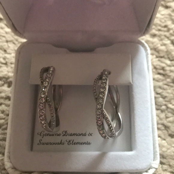 Swarovski Jewelry - Diamond and Swarovski Infinity Hoops